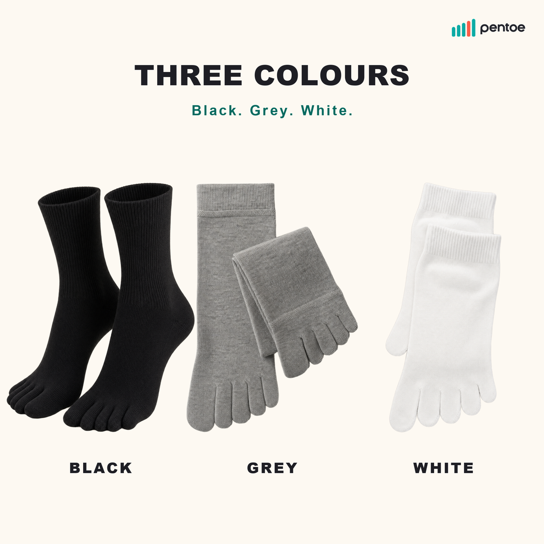 Pentoe toe socks in black, grey and white