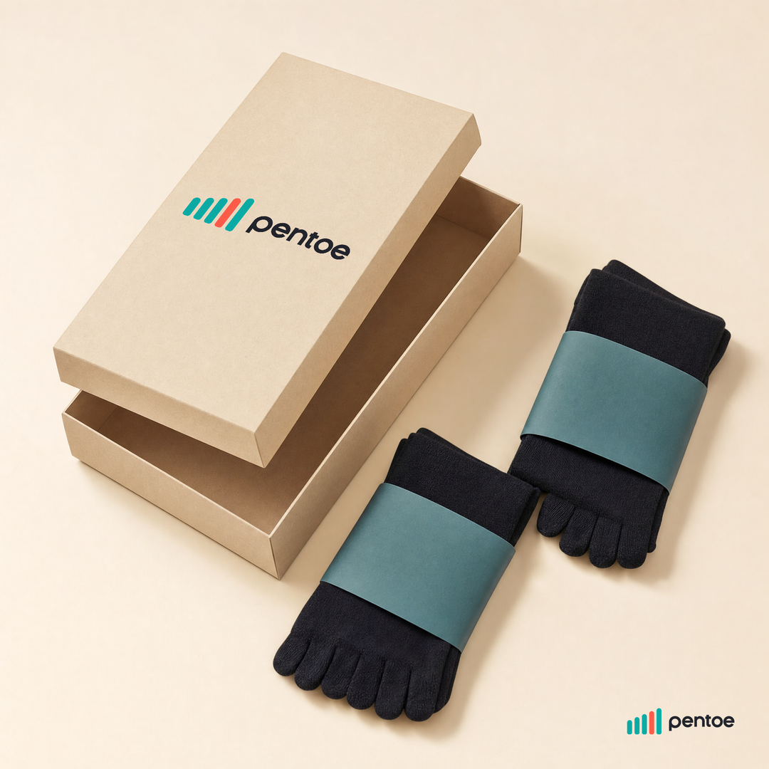 Pentoe socks in branded kraft packaging