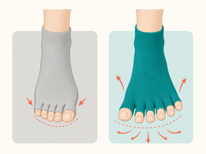 Toe splay benefit: regular sock vs Pentoe toe sock
