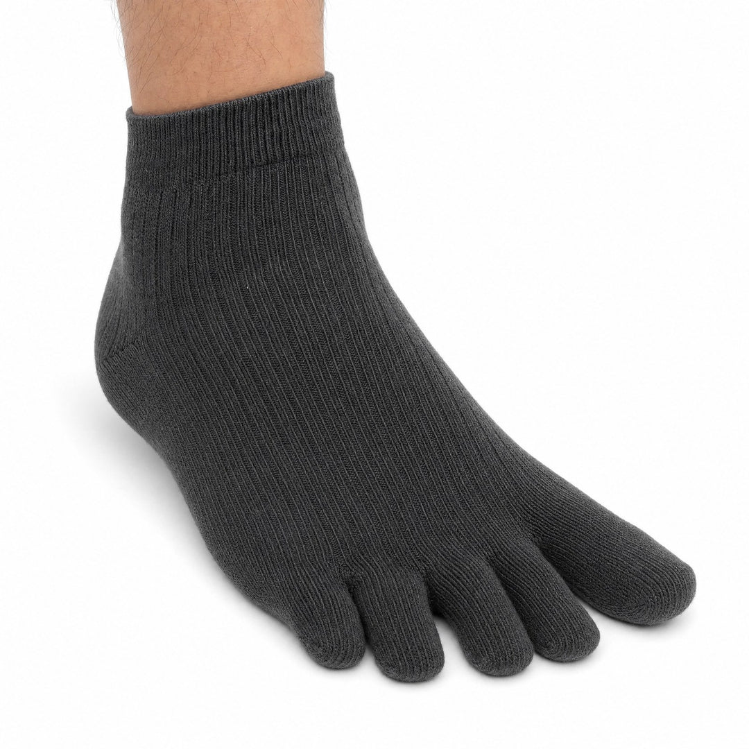 Toes separated and free to spread. No rubbing, and each toe dries on its own.